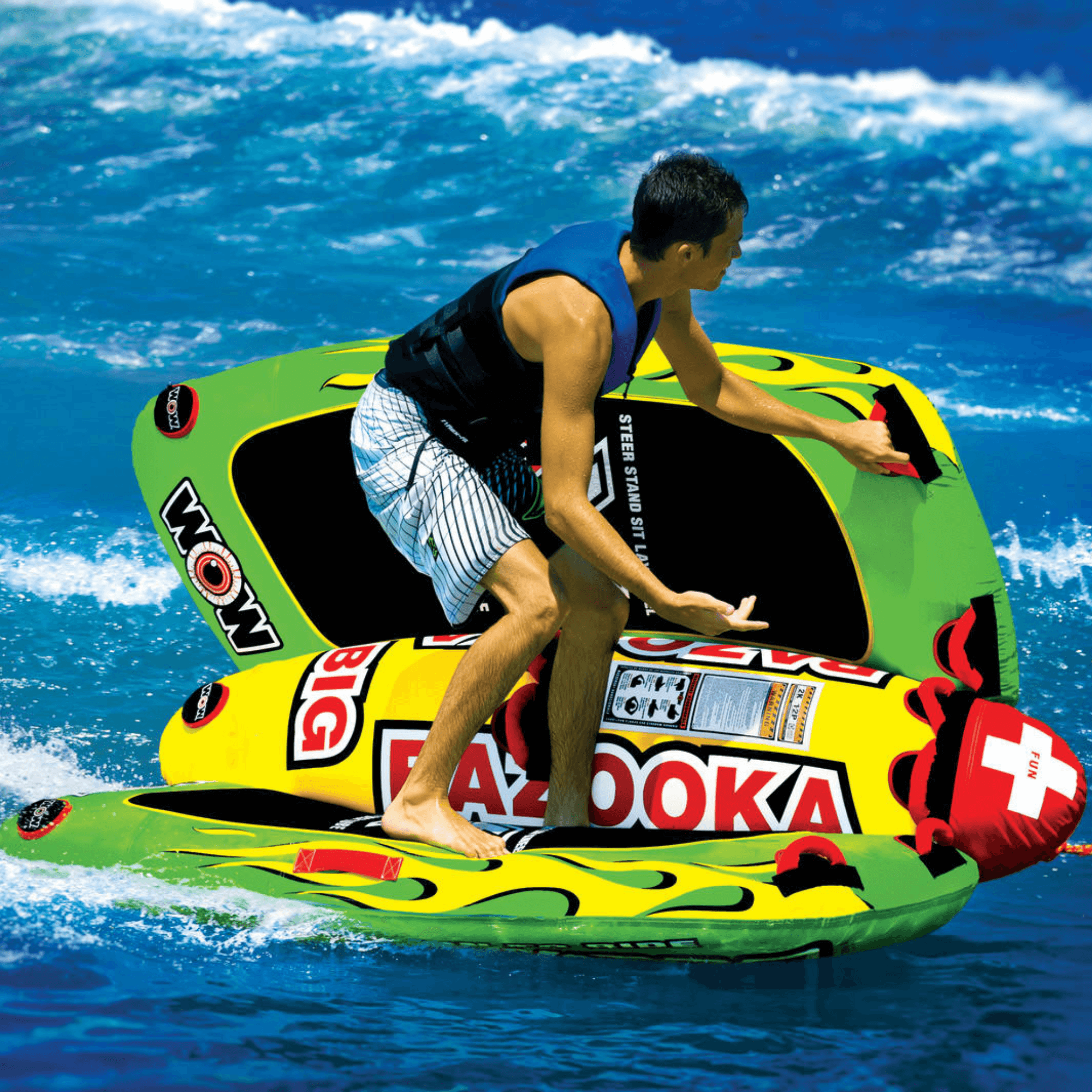 WOW Watersports Big Bazooka 1-4 Person Steerable Towable Water Tube For Pool and Lake
