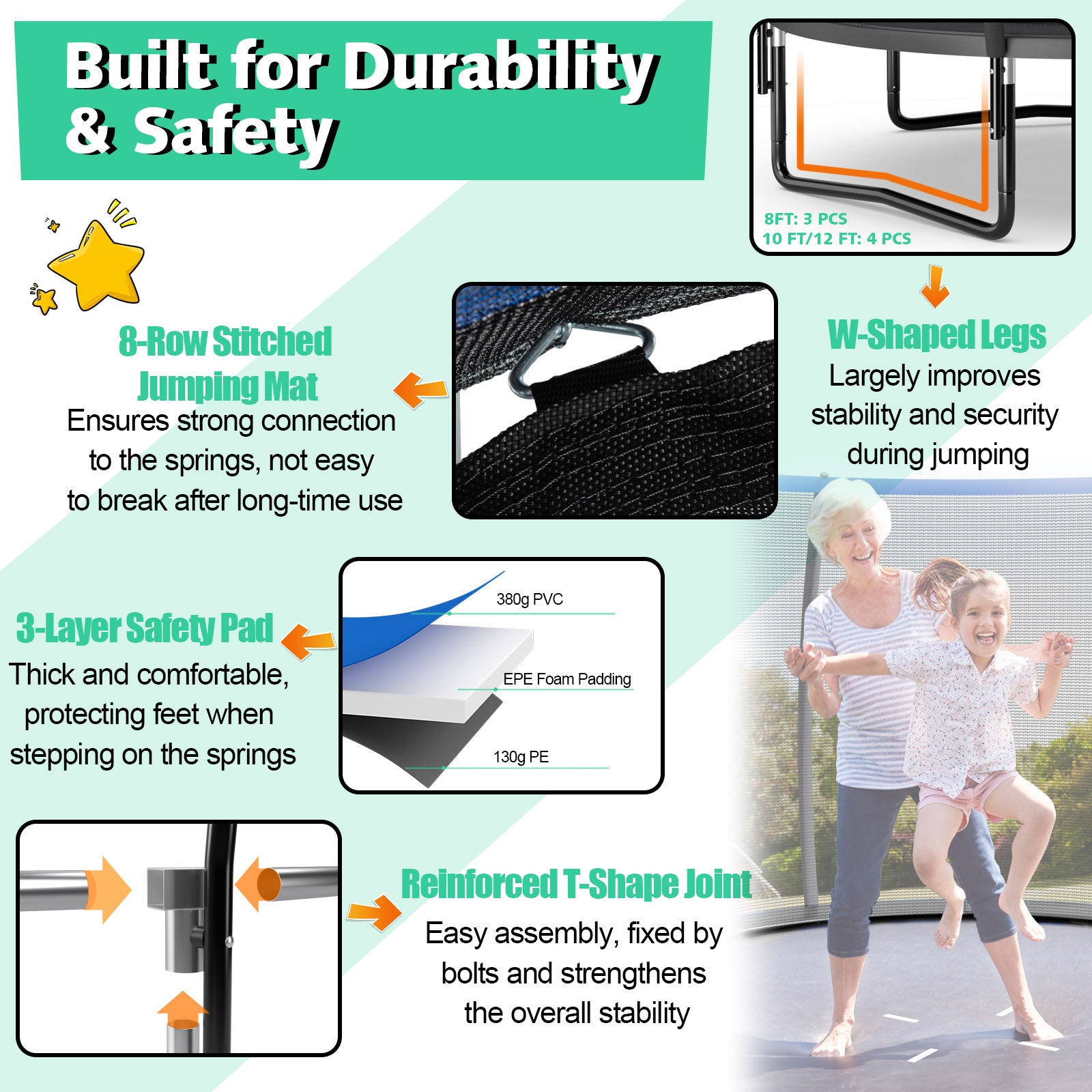 10 Feet ASTM Approved Recreational Trampoline with Ladder-Black