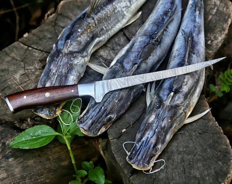 Premium Custom Handmade Damascus Steel Fillet Knife – 13” Rosewood Handle