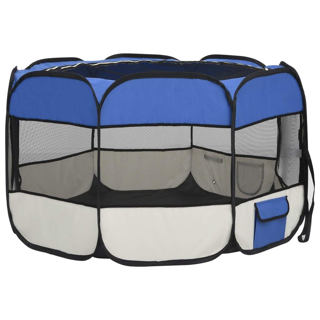 Dog Playpen Blue and Cream Polyester, Steel 43.3 x 43.3 x 22.8 in