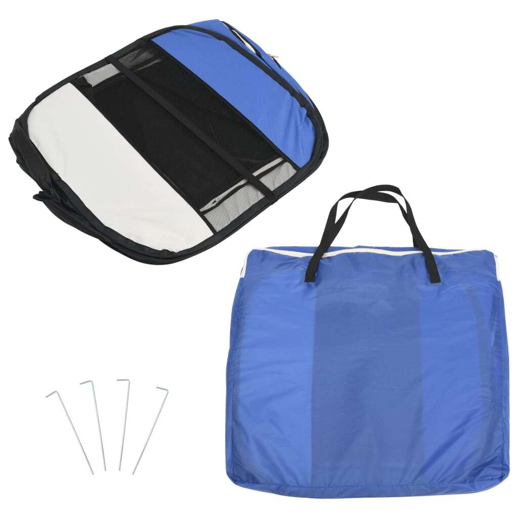 Dog Playpen Blue and Cream Polyester, Steel 43.3 x 43.3 x 22.8 in