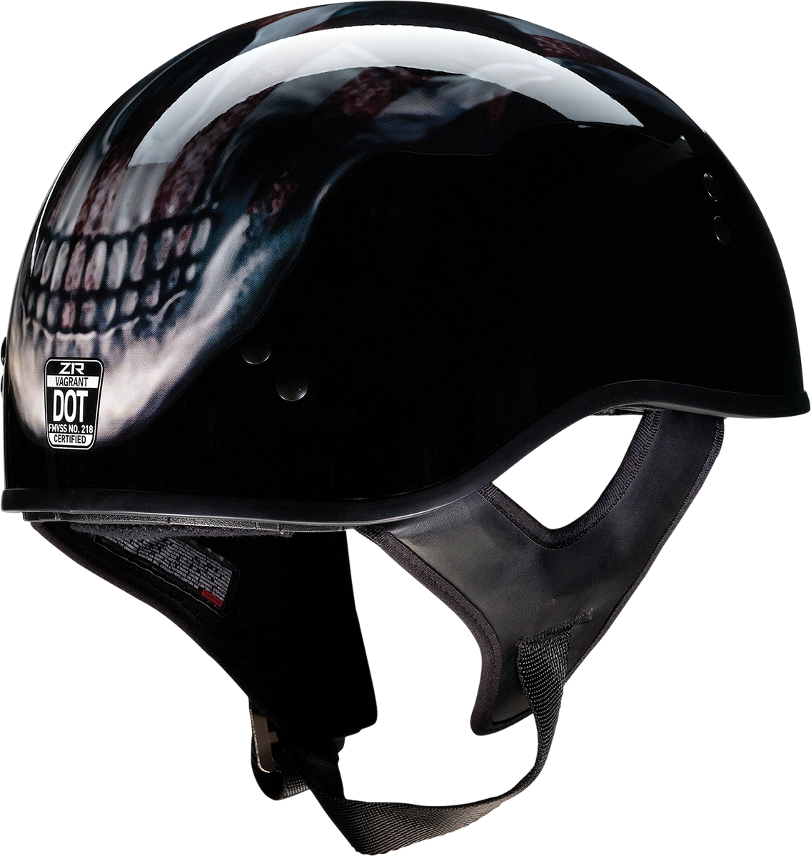 Z1R, Z1R Vagrant Helmet USA Skull Black Small 0103-1308 - Motorcycle Helmet with Drop-Down Sun Visor and Removable Liner