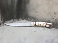 Damascus Steel Handmade Fillet Boning Knife with Stag Horn, Bone and Brass Finger Guard Handle, 12-Inch Overall Length