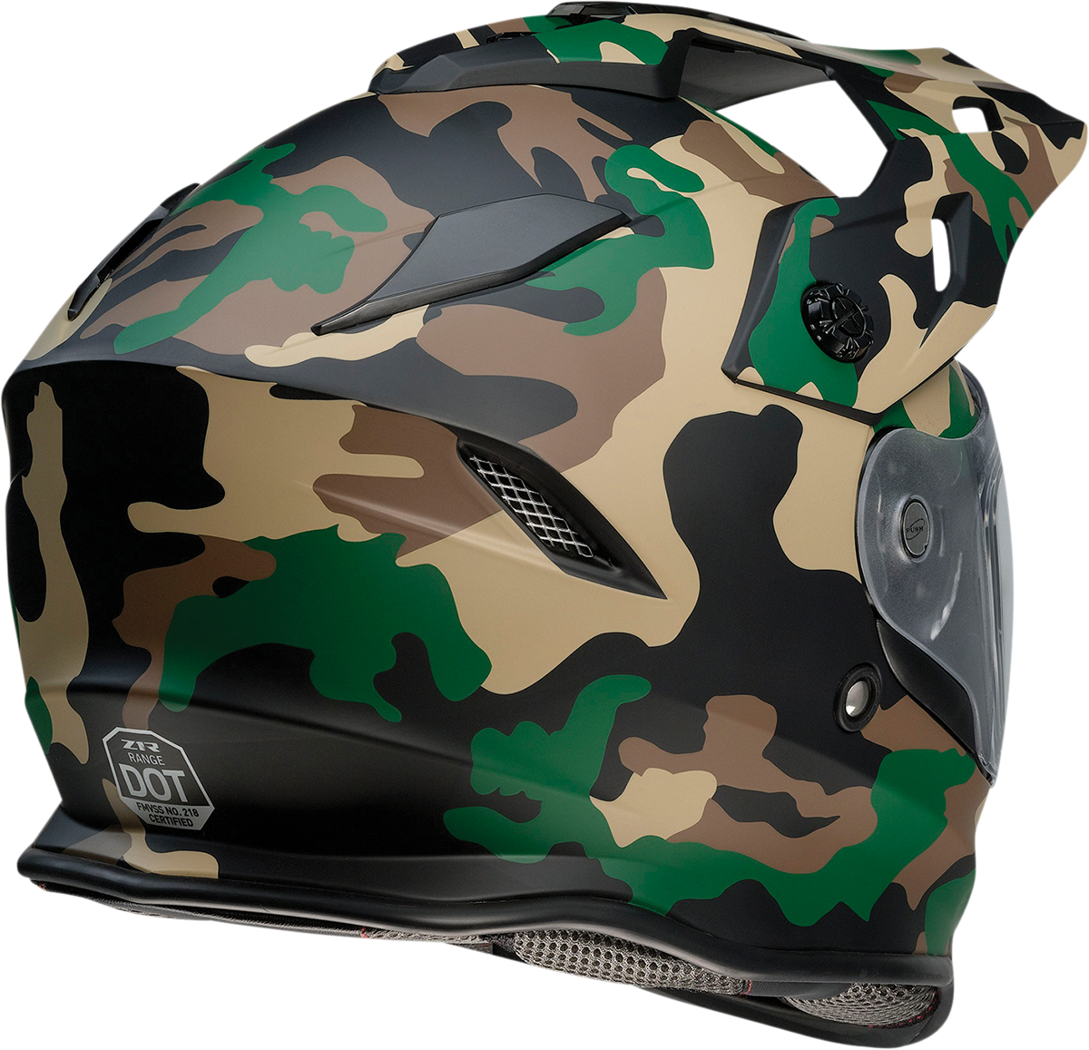 Z1R, Z1R Range Helmet - Camo Woodland XL with Polycarbonate Shields and Adjustable Visor