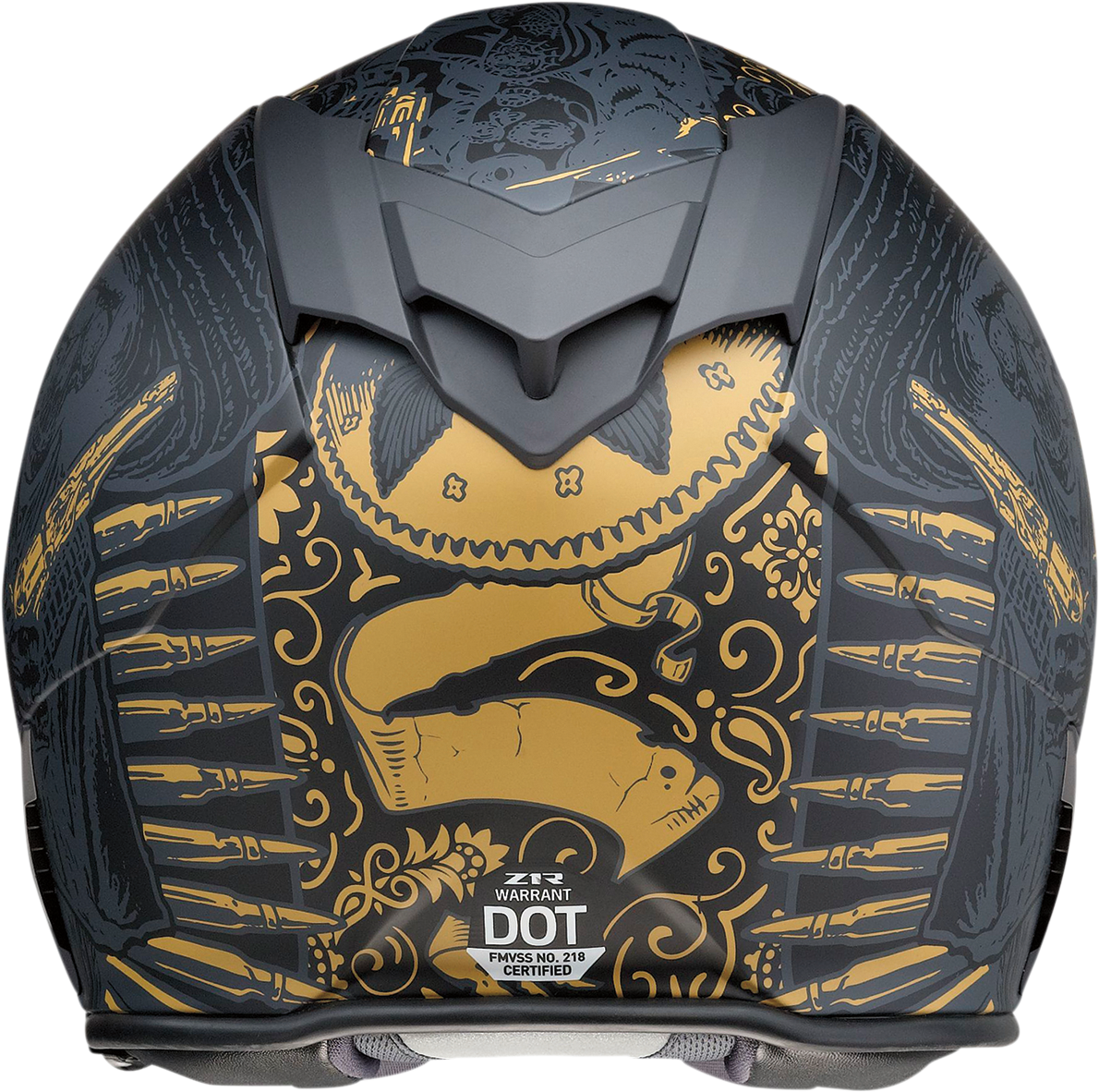 Z1R, Z1R Warrant Helmet Sombrero Black/Gold Small – Polycarbonate Motorcycle Helmet with Drop-Down Sun Visor and Ventilation System