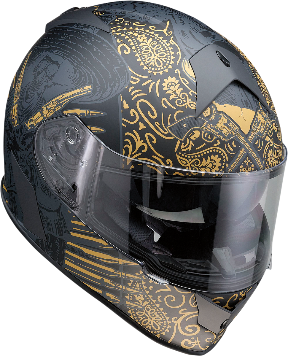 Z1R, Z1R Warrant Helmet Sombrero Black/Gold 2XL - Injection Molded Polycarbonate Shell with Drop-Down Sun Visor