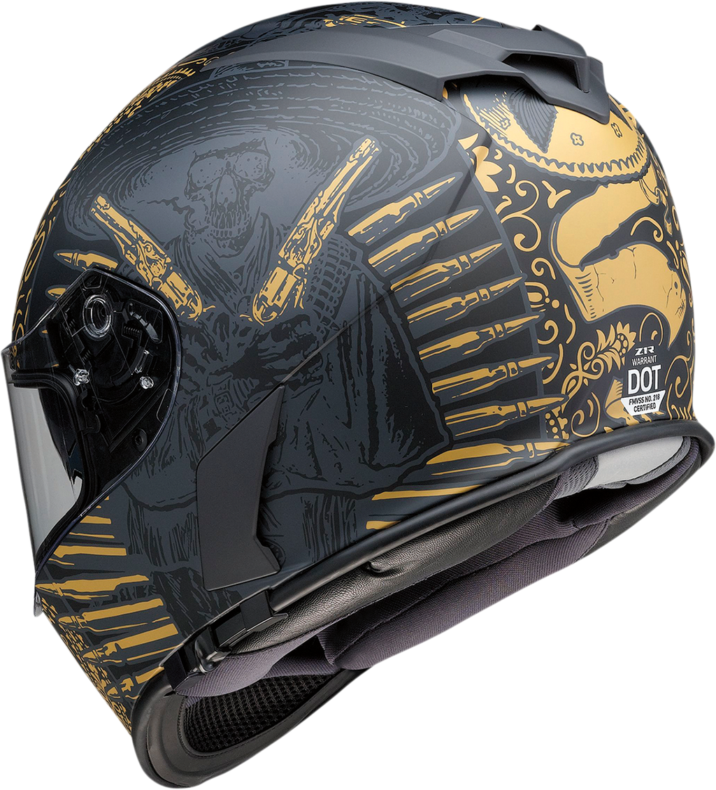 Z1R, Z1R Warrant Helmet Sombrero Black/Gold 2XL - Injection Molded Polycarbonate Shell with Drop-Down Sun Visor