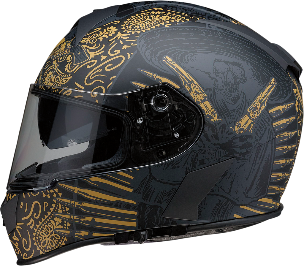 Z1R, Z1R Warrant Helmet Sombrero Black/Gold 2XL - Injection Molded Polycarbonate Shell with Drop-Down Sun Visor