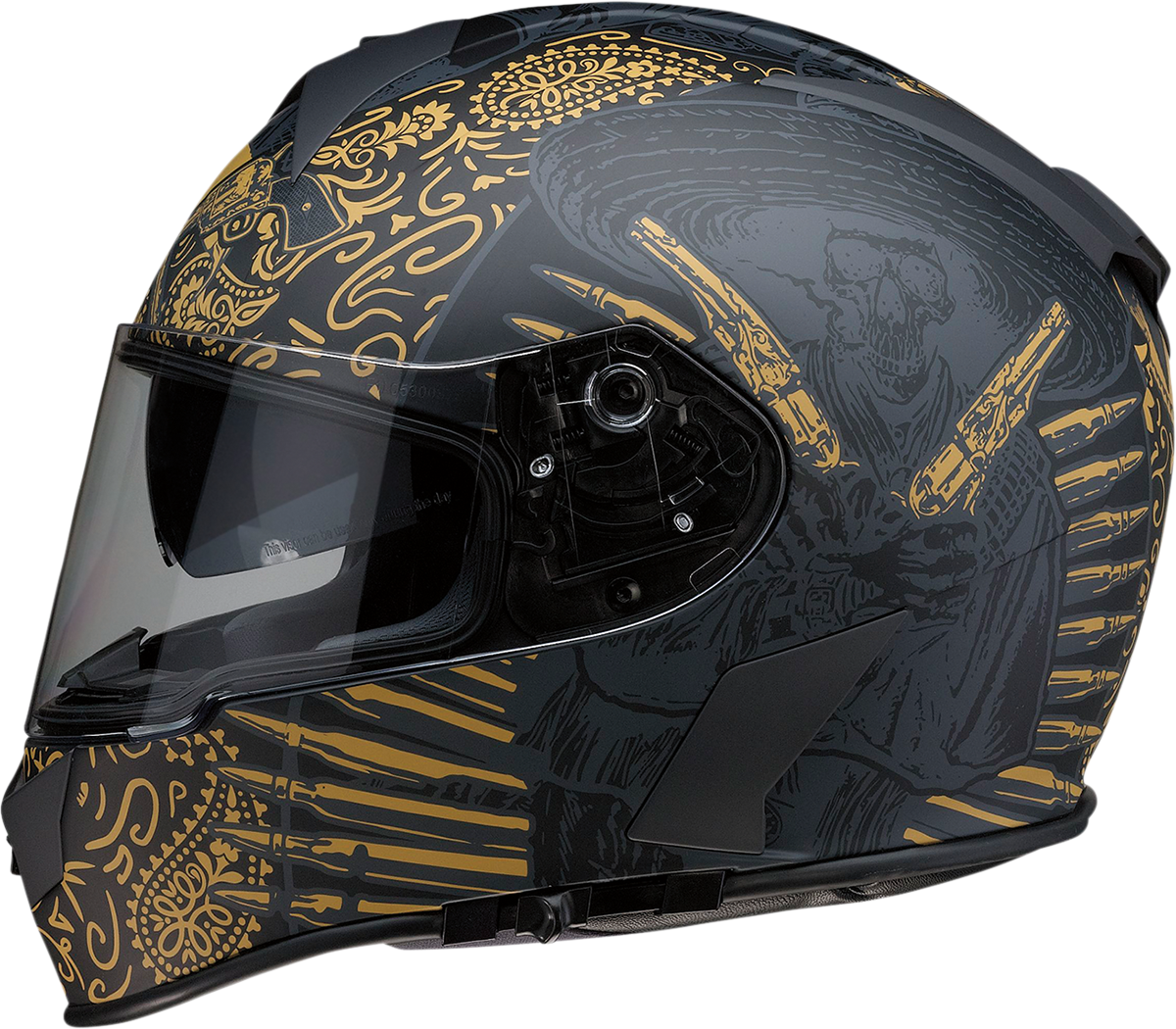 Z1R, Z1R Warrant Helmet Sombrero Black/Gold 2XL - Injection Molded Polycarbonate Shell with Drop-Down Sun Visor