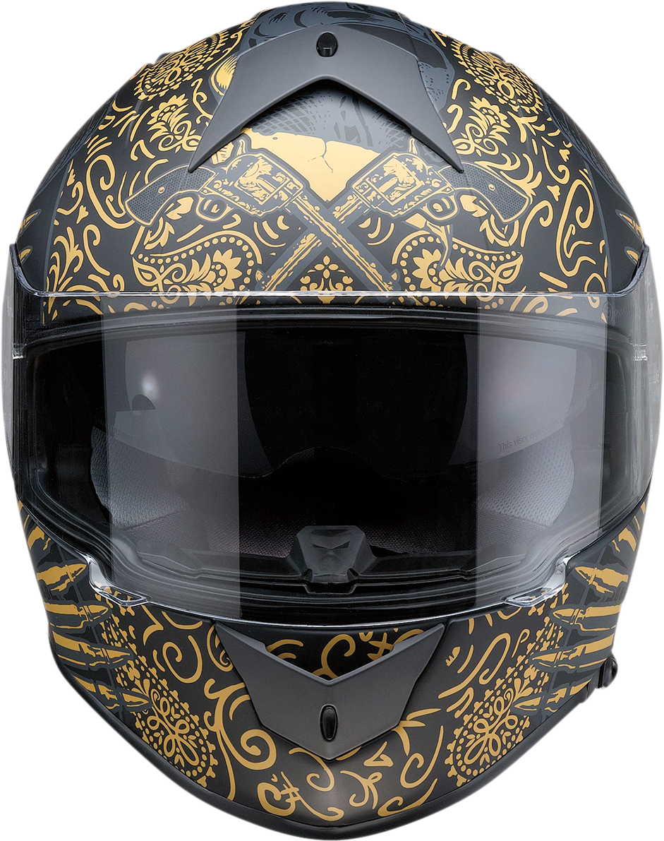 Z1R, Z1R Warrant Helmet Sombrero Black/Gold 2XL - Injection Molded Polycarbonate Shell with Drop-Down Sun Visor