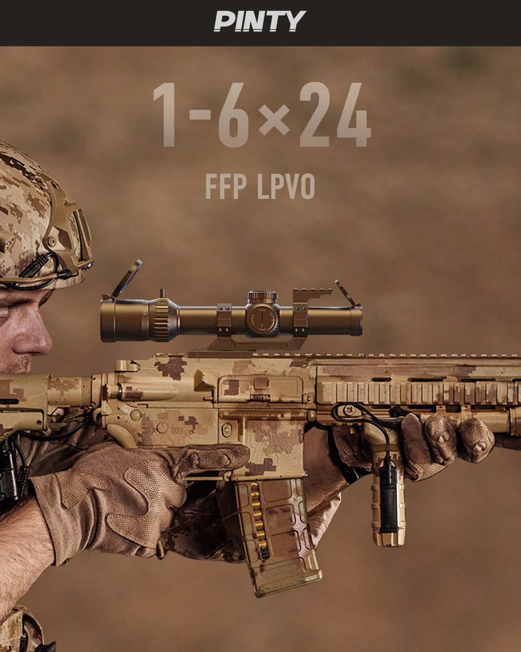PINTY  1-6x24 FFP LPVO Rifle Scope with Red & Green Illuminated Reticle, Self-Locking Turrets & Cantilever Mount for Picatinny Rail
