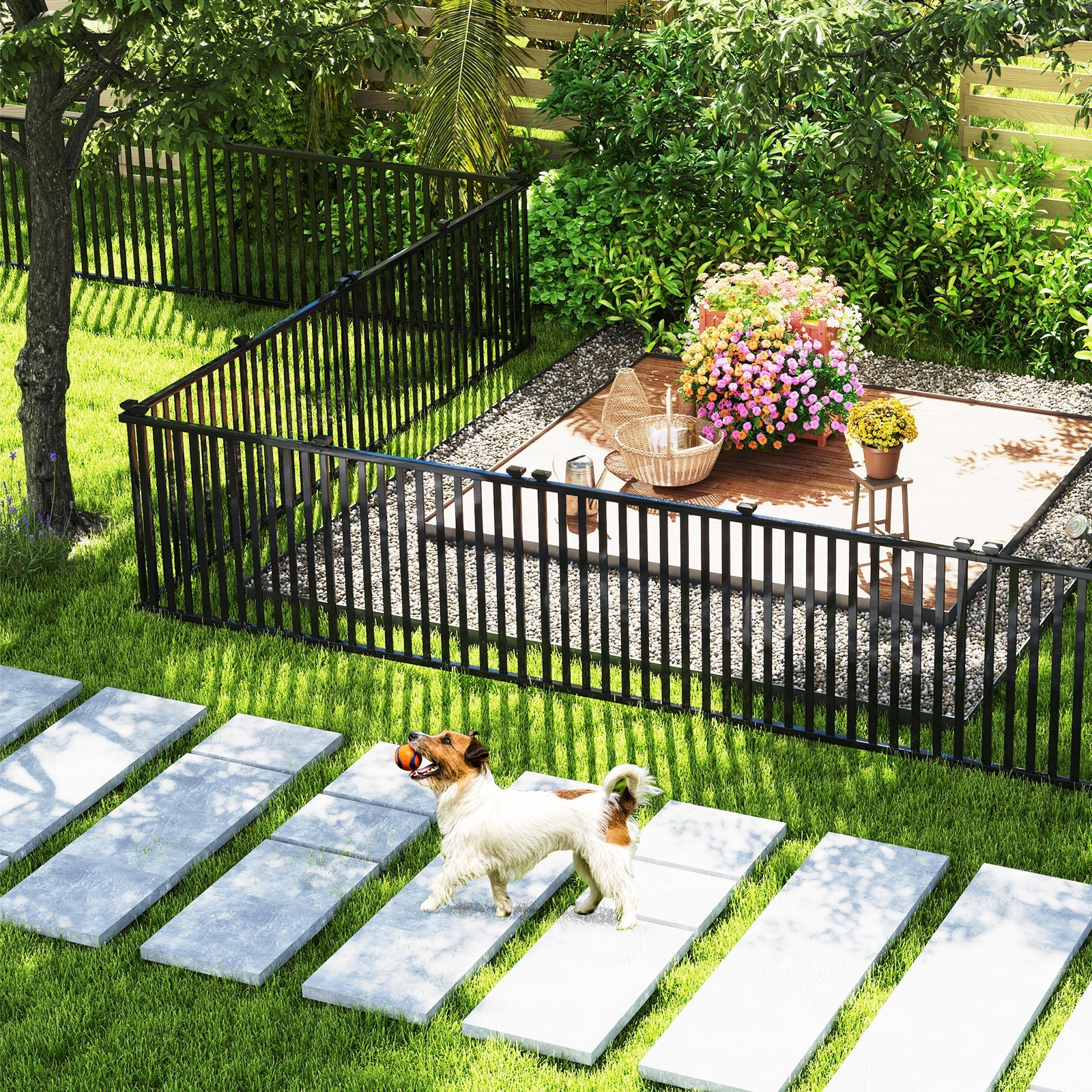 2 Piece 80 x 51 Inch Vinyl Picket Fence for Garden-Black