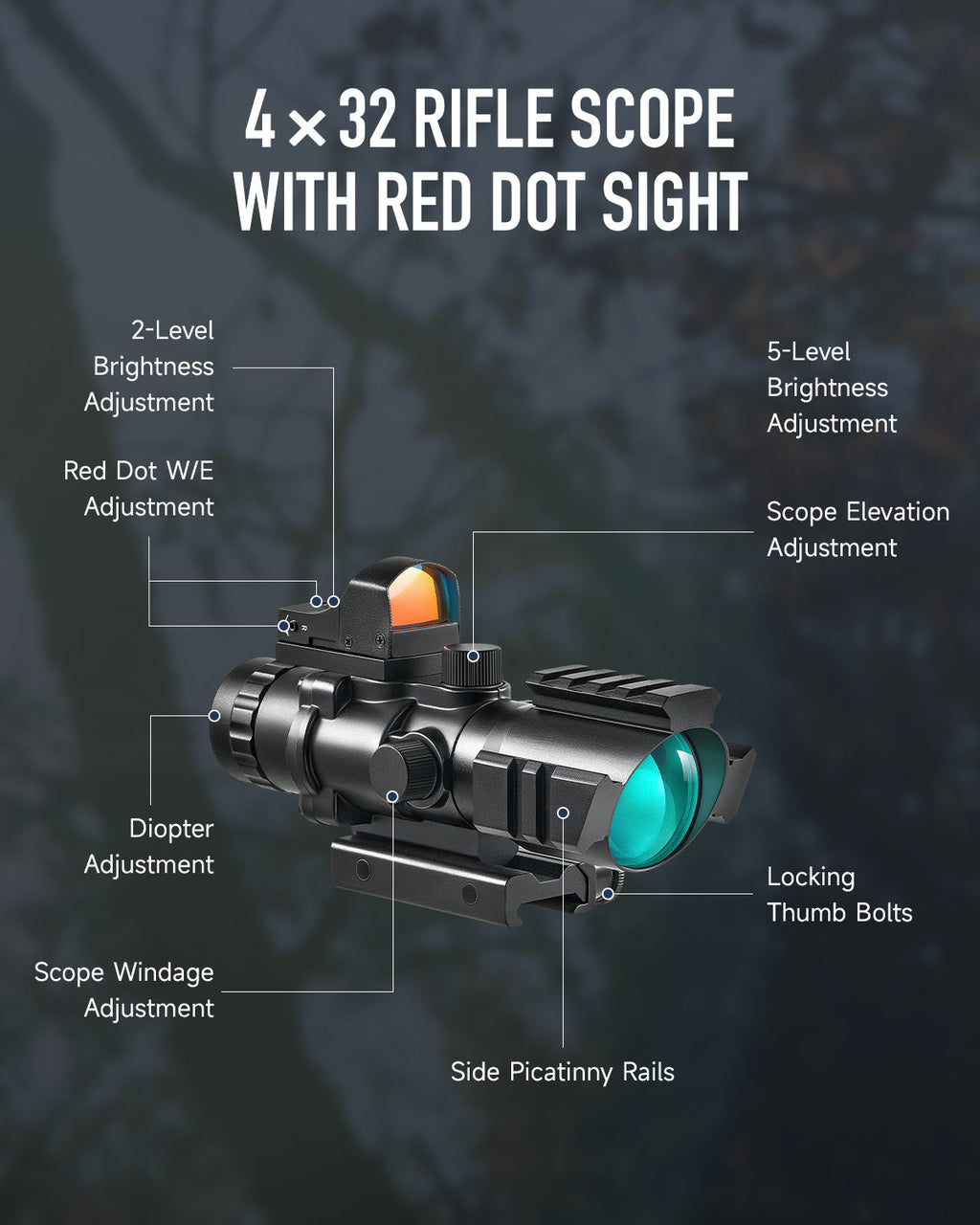 4x32 Tactical Rifle Scope with 3MOA Red Dot Sight Combo for 20mm Picatinny Rails