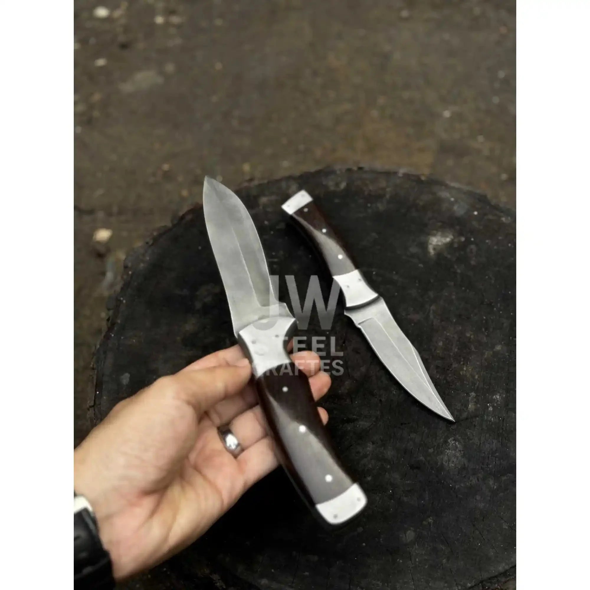 3-Piece Handmade Steel Kitchen & Outdoor Utility Knife Set – Dark Wood Handles