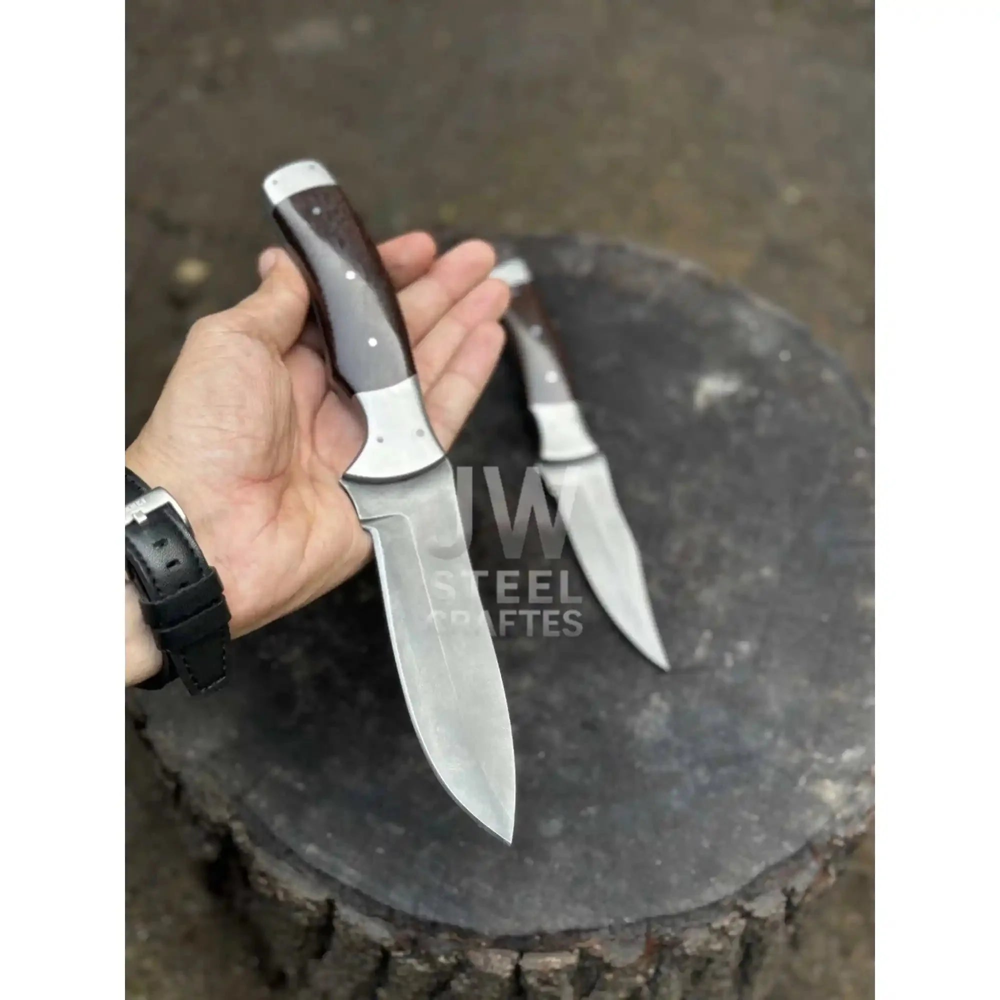 3-Piece Handmade Steel Kitchen & Outdoor Utility Knife Set – Dark Wood Handles