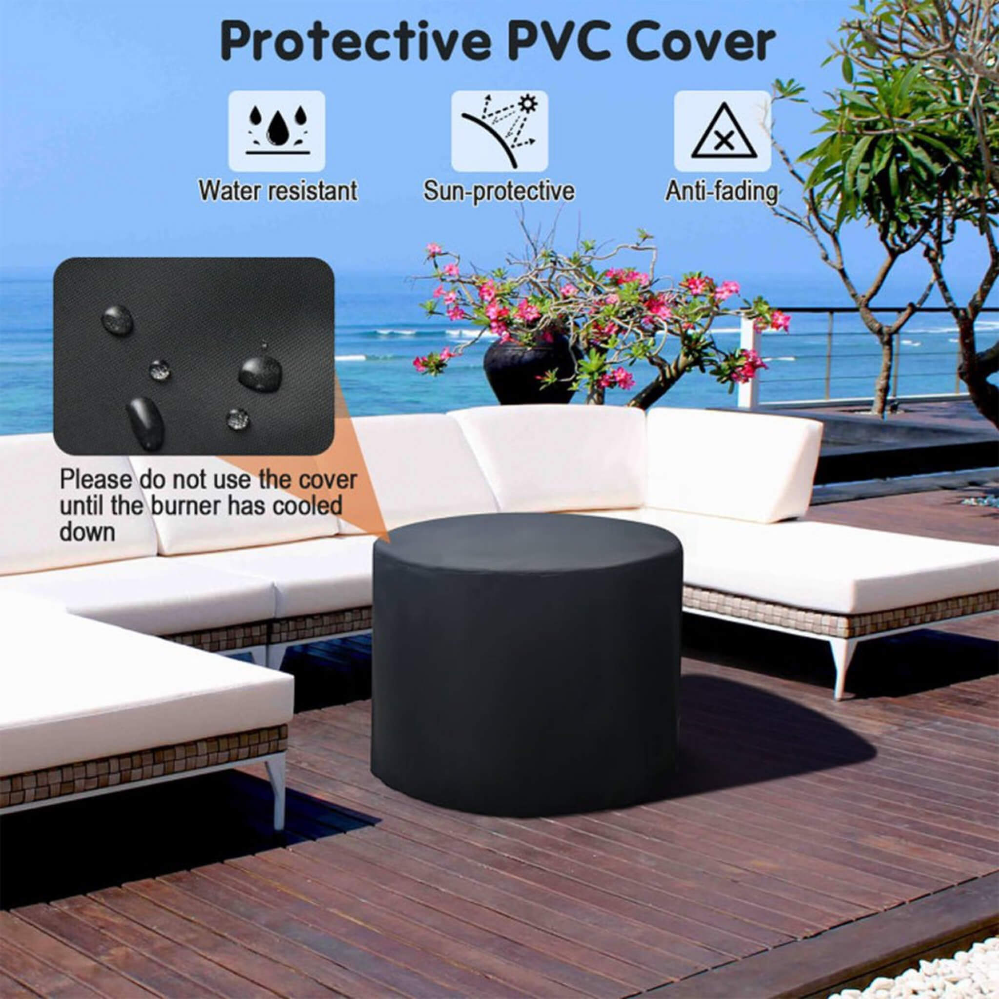 Alora 30K BTU Premium Outdoor Patio Gas Fire Pit Table With Fire Glass And Cover, 32" (SAK17432)