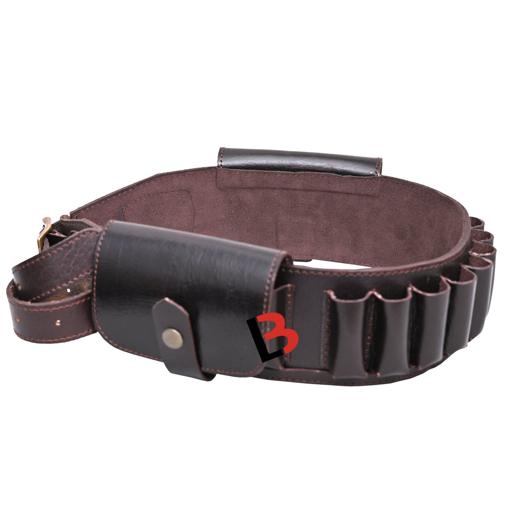 Cowhide Leather Shotshell Bandolier Belt Shotgun Shell Belt Ammunition Carrier. Two flaps