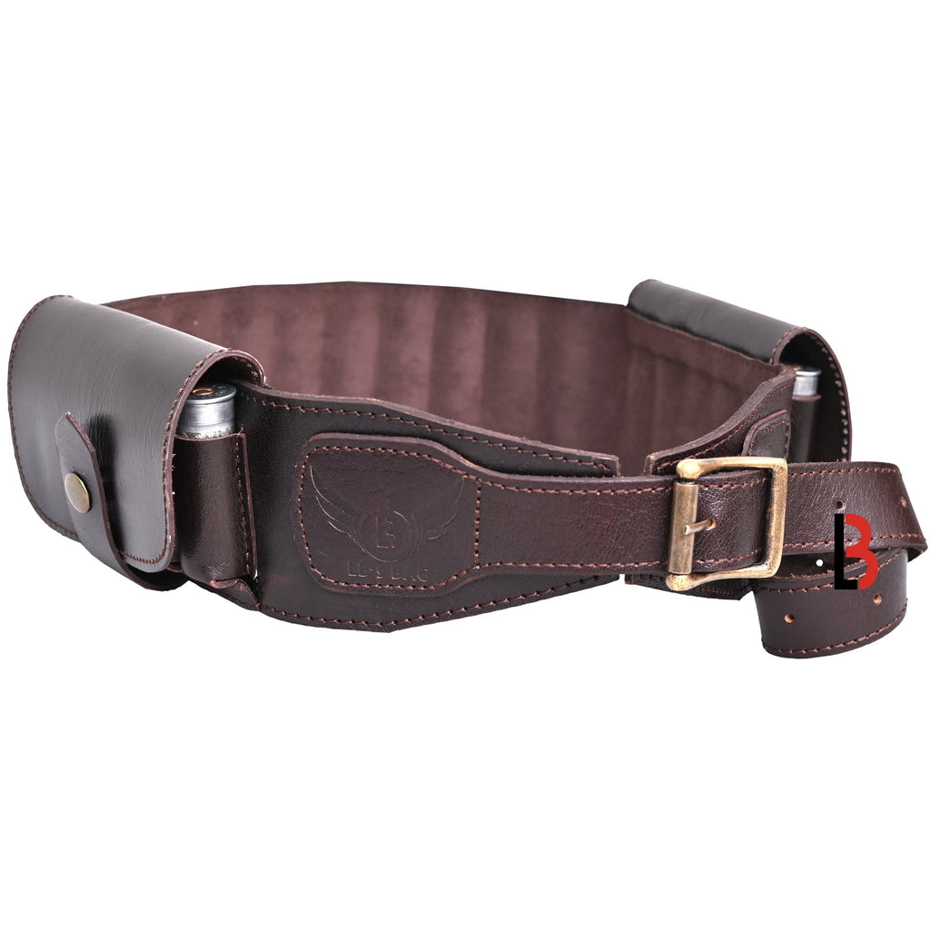 Cowhide Leather Shotshell Bandolier Belt Shotgun Shell Belt Ammunition Carrier. Two flaps