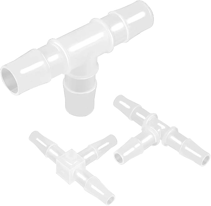 3/8" Tee Fitting Equal Barb 3 Way Hose Barb Fitting，Splicer Joint Mender Adapter Union Fitting for Fuel Gas Liquid Air (Pack of 5)