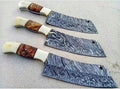 3 Damascus Steel Cleaver Knives