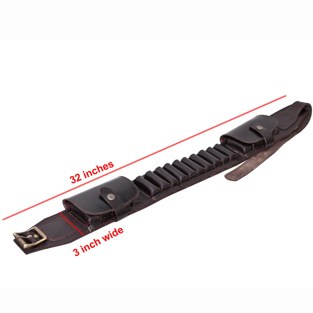 Cowhide Leather Shotshell Bandolier Belt Shotgun Shell Belt Ammunition Carrier. Two flaps