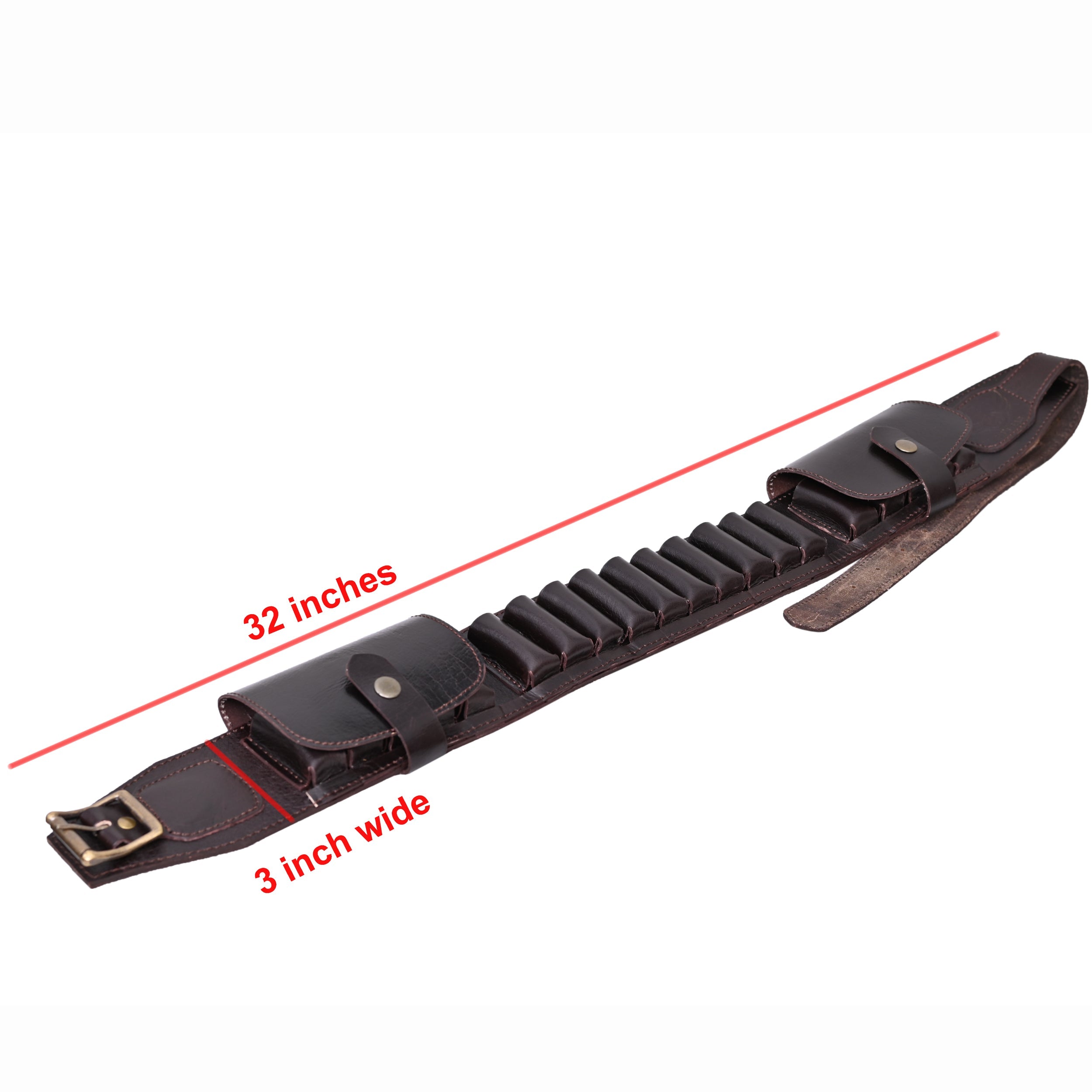 Cowhide Leather Shotshell Bandolier Belt Shotgun Shell Belt Ammunition Carrier. Two flaps