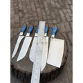 5-Piece Handmade Kitchen Knife Set — Polished Stainless Blades with Blue Pakka Wood Handles (Chef + Cleaver Prep Set)