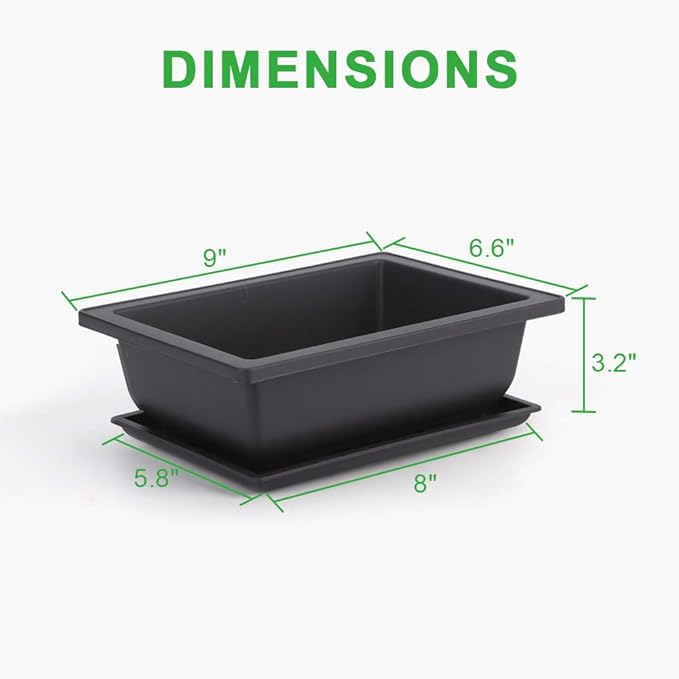 GROWNEER 6 Pack 9 Inch Bonsai Pots with Drainage Humidity Trays, Bonsai Tree Training Kits with 1 Repotting Mat, Plant Container Planter Growing Pot for Garden Outside Indoor