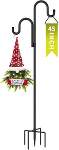 Double Shepherds Hooks for Outdoor, Bird Feeder Pole with 5 Prongs Base, Heavy Duty Garden Hook for Lantern, Wind Chime and Hummingbird Feeder, 45 Inch, 1 Pack