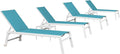 PURPLE LEAF Lounge Chair Outdoor Set of 4 White Aluminum Lounge Chairs with Wheels and Table Outdoor Chaise Lounge for Patio Pool Yard, Turquoise