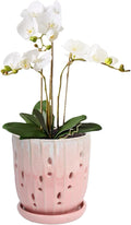 vensovo 6 Inch Ceramic Orchid Pot - Orchid Pot with Holes for Repotting, Ceramic Planter with Saucer for Indoor/Outdoor Plants, Pink