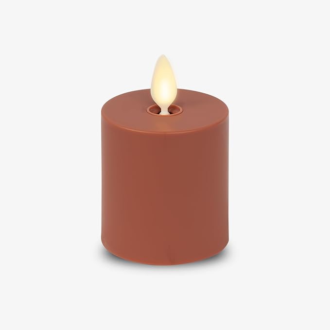 Luminara Outdoor Votive Flameless LED Candle, Baked Clay 2" x 3.2", Moving Flame Battery Operated Timer Remote Ready IPX4 Matte Plastic Finish