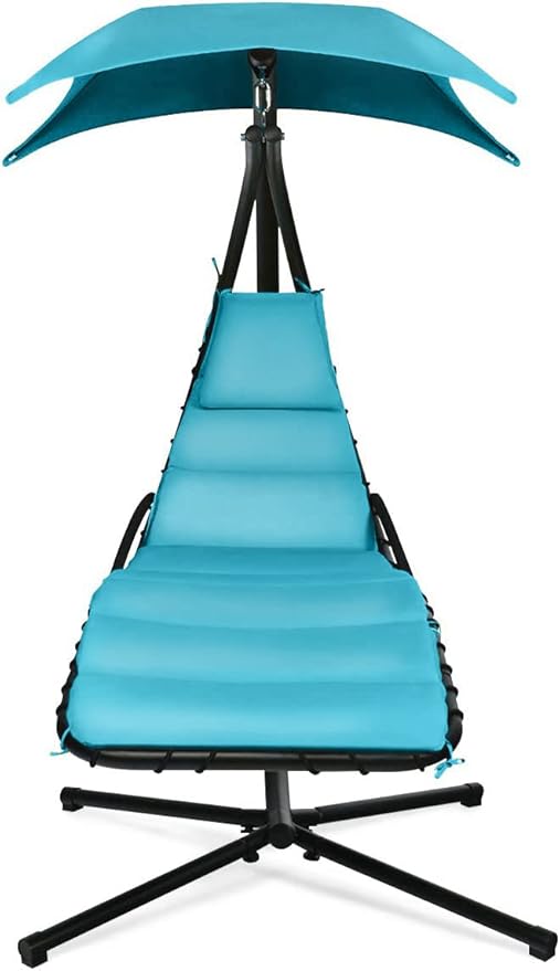 Weatherproof Replacement Cushion Pad and Umbrella for Hanging Lounge Chair Outdoor Chaise Hanging Hammock Chair - Long-Lasting, Fade-Resistant, Quick-Dry, Outdoor Lounge Replacement Set (Light Blue)