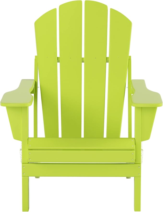 WO Home Furniture Adirondack Chair Table Set of 2 PCS Outdoor Folding Chair w Side Table Weather/UV Resistant for Lawn, Garden, Bon Fire, Balcony (Lime)