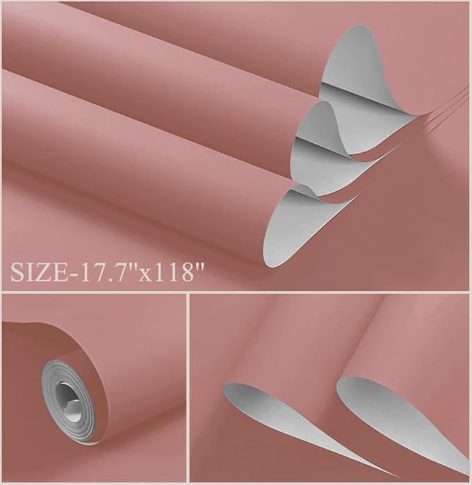 Dimoon 236''x17.7'' Pink Peel and Stick Wallpaper Contact Paper Modern Self Adhesive Wall Paper Removable Renter Friendly Textured Solid Color Shelf Cabinet Vinyl Roll (236''x17.7'',Rose Pink)