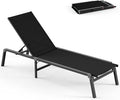 Chaise Lounge Outdoor, Foldable Aluminum Pool Lounge Chairs with 5 Positions Recliner - Free Assembly - Patio Chaise Lounge Chair for Poolside, Beach, Yard (Black)
