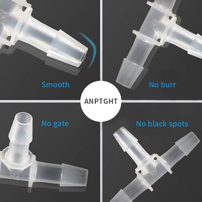 3/8" Tee Fitting Equal Barb 3 Way Hose Barb Fitting，Splicer Joint Mender Adapter Union Fitting for Fuel Gas Liquid Air (Pack of 5)