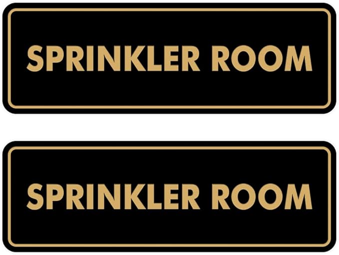 Signs ByLITA Standard Sprinkler Room Sign (Black/Gold) - Small 2 Pack