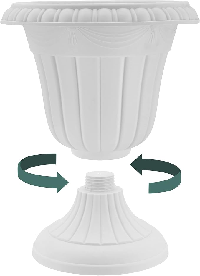 PL10SL Classic Traditional Plastic Urn Planter Indoor/Outdoor, 15" x 13", Brushed Silver