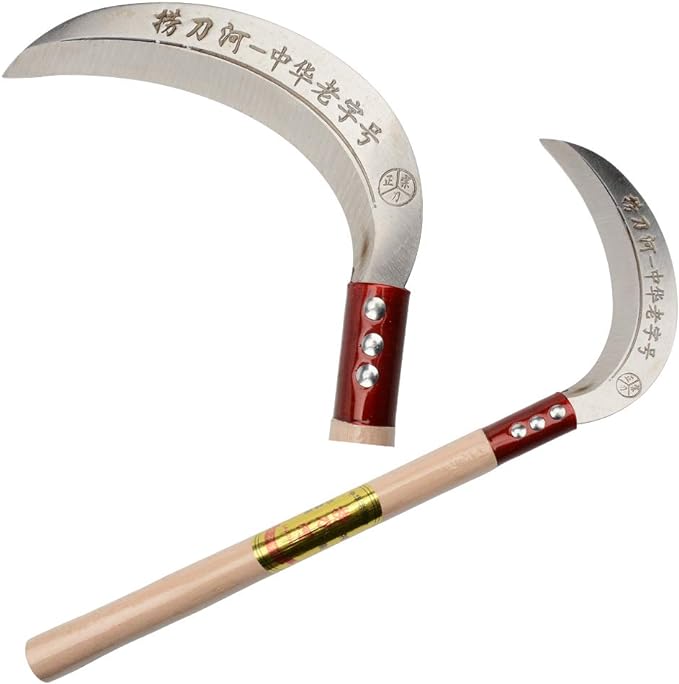 KEYI Steel Grass Sickle,Clearing Sickle,Manganese Steel Blade/Hardwood Handle Hand held Sickle Tool - Multipurpose Gardening Weeding Grass Sickle and Farming Portable Safety Sickle