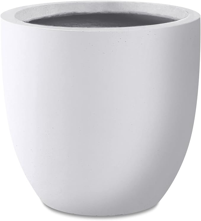 Kante 14 Inch Dia Round Concrete Planter, Indoor Outdoor Large Plant Pot with Drainage Hole and Rubber Plug for Home Patio Garden, Pure White