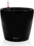 Dexceder 9x8 Inches High Gloss Self Watering Planter Indoor Outdoor, Inner Pot Design, Thickened Table Flower Plant Pot with Water Level Indicator (Black)