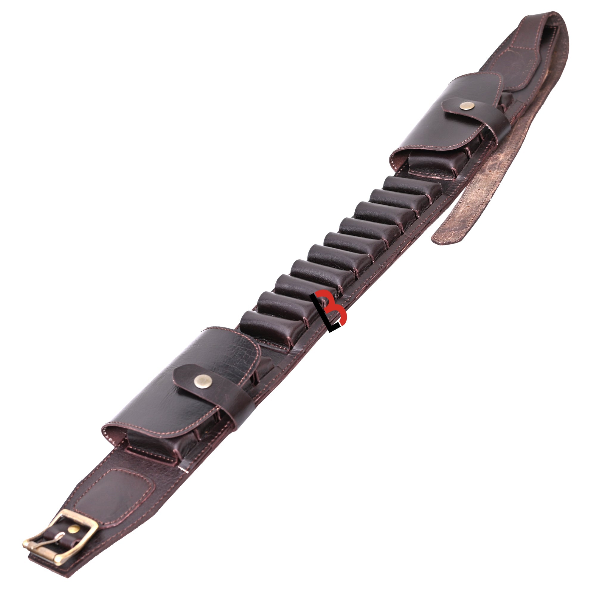 Cowhide Leather Shotshell Bandolier Belt Shotgun Shell Belt Ammunition Carrier. Two flaps