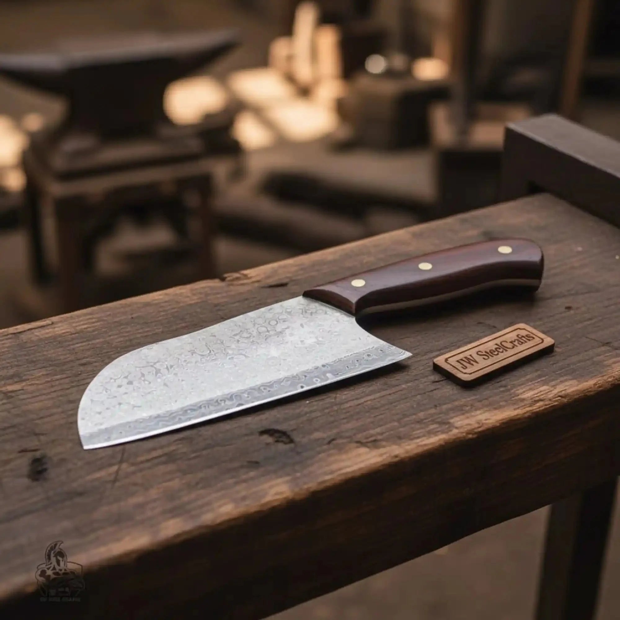 6-Inch blade Kitchen Knife Cleaver — Textured Damascus Blade with Rosewood Handle (11-Inch Overall, Hand-Forged)
