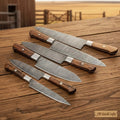 6 Piece Damascus Kitchen Knife Set, Gyuto, Slicer, Utility and Paring Knives, Handmade Damascus Steel Blades with Rose Wood Handles, JW SteelCrafts