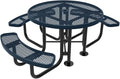 Heavy-Duty Portable Outdoor Picnic Table with Umbrella Hole, Expanded Metal Patio Dining Furniture Made in America (46" Round Top, Dark Blue)