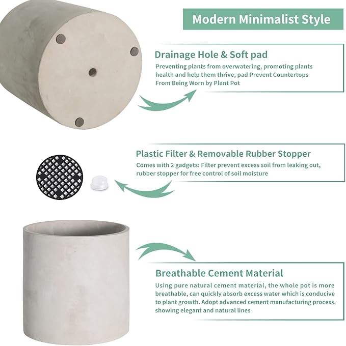Mozing Cement Plant Pots Indoor - 4.8 inch Concrete Planter Pot for Planting - Modern Stone Clay Flower Pot with Drainage Hole for Garden, Home, Office Decor, Grey