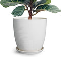 12 Inch Ceramic Planter Pot, Large Planter Pot with Drainage Hole and Saucer Round Flower Pot for Indoor Outdoor Plants, White