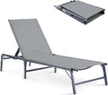Outdoor Chaise Lounge Chair, Foldable & Assemble-Free, 6 Adjustable Positions, Durable Rust-Resistant Frame, Portable Outdoor Pool Lounge Chairs for Pool Patio Beach, Grey