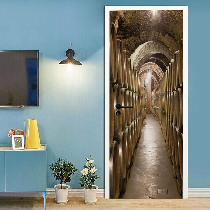3D Door Stickers Murals Peel and Stick - Wine Cellar Wallpaper Self-Adhesive Decals - Removable PVC Waterproof Poster for Bedroom Living Room 37.4" x 78.7"